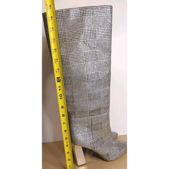 Gianni Bini Sz 6.5 Black White Metallic Houndstooth Tall Boots Mirror Heels EUC - Picture 16 of 16